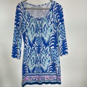 Lilly Pulitzer XS Cotton 3/4 Sleeve Pineapples Tropical Dress Soft Crewneck